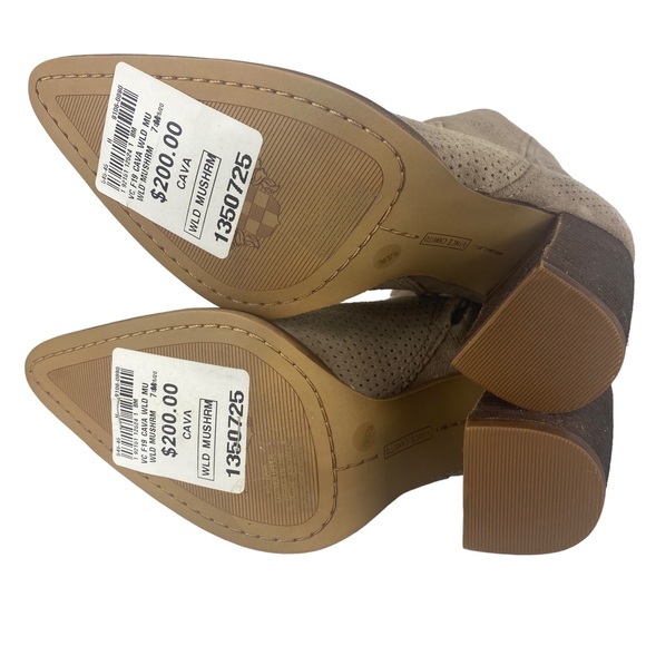 Vince Camuto Cava Perforated Suede Heeled Booties Boots in Wild Mushroom Size 7 - Picture 13 of 13
